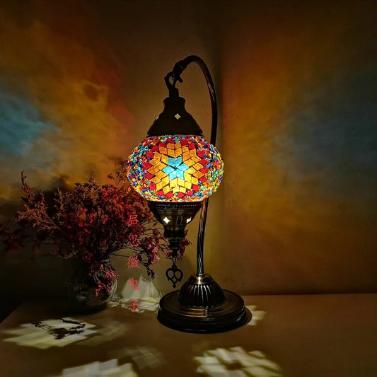 Handcrafted Turkish Mosaic Table Lamp – Art Deco Glass Bedside Light