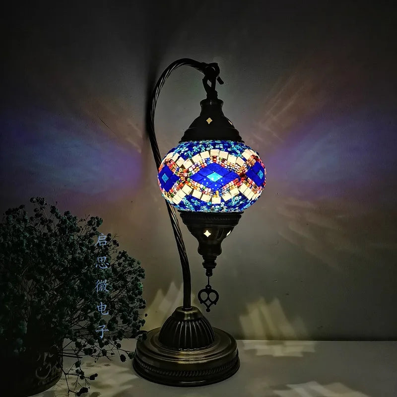 Handcrafted Turkish Mosaic Table Lamp – Art Deco Glass Bedside Light