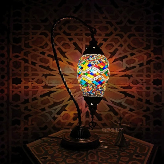 Turkish Mosaic Swan Table Lamp – Handcrafted Art Deco Glass Light