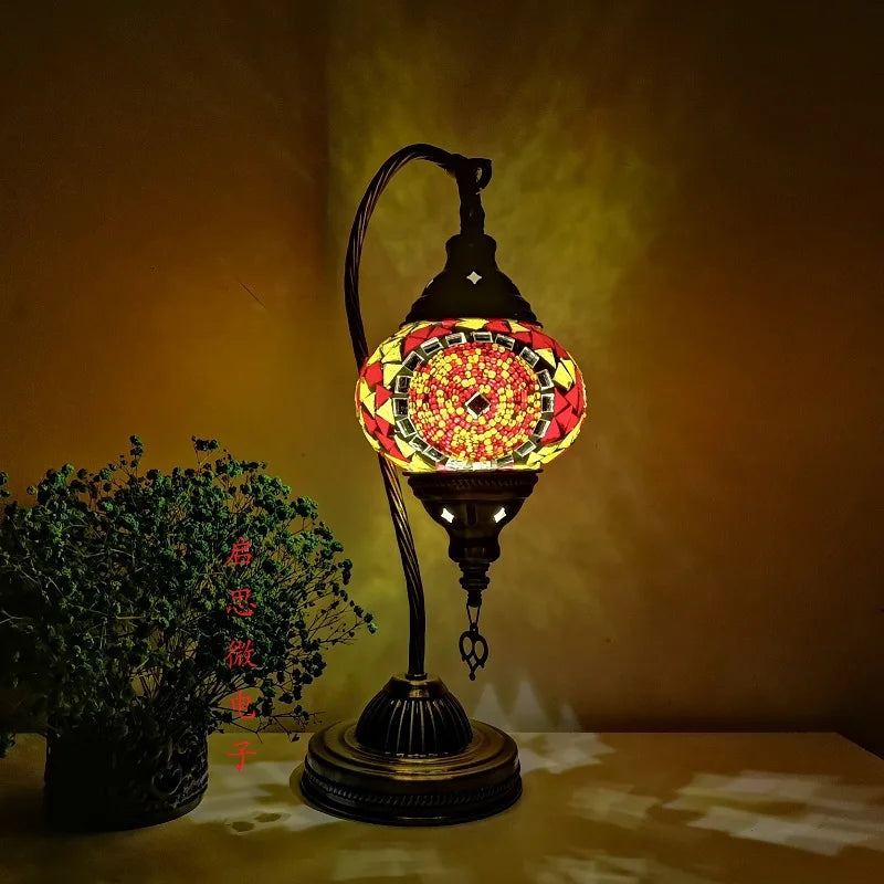 Handcrafted Turkish Mosaic Table Lamp – Art Deco Glass Bedside Light