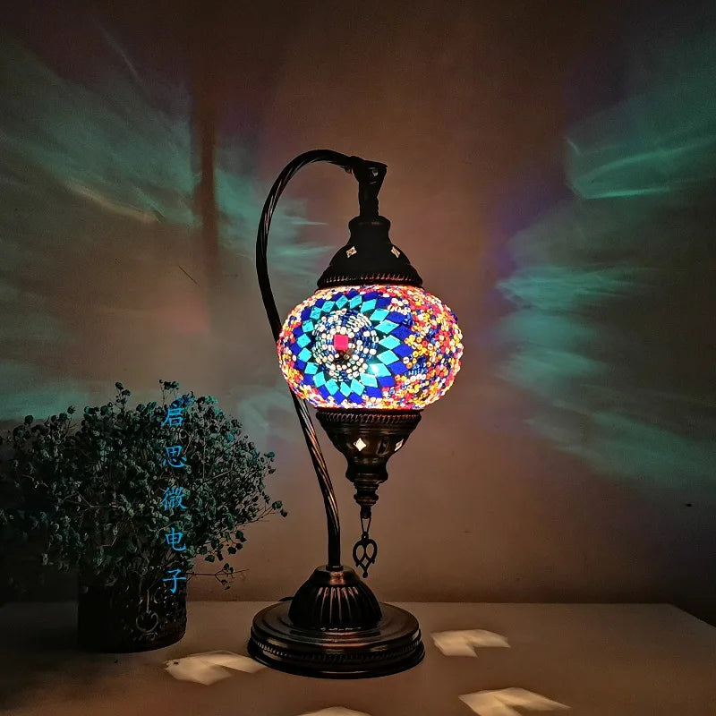 Handcrafted Turkish Mosaic Table Lamp – Art Deco Glass Bedside Light