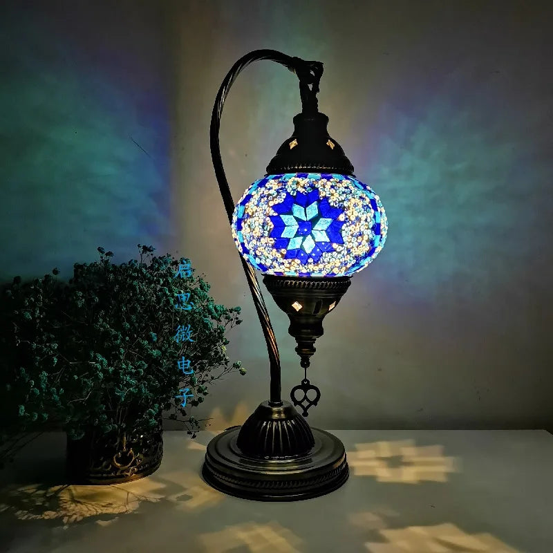 Handcrafted Turkish Mosaic Table Lamp – Art Deco Glass Bedside Light