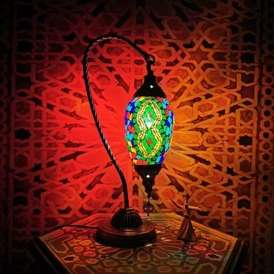 Turkish Mosaic Swan Table Lamp – Handcrafted Art Deco Glass Light