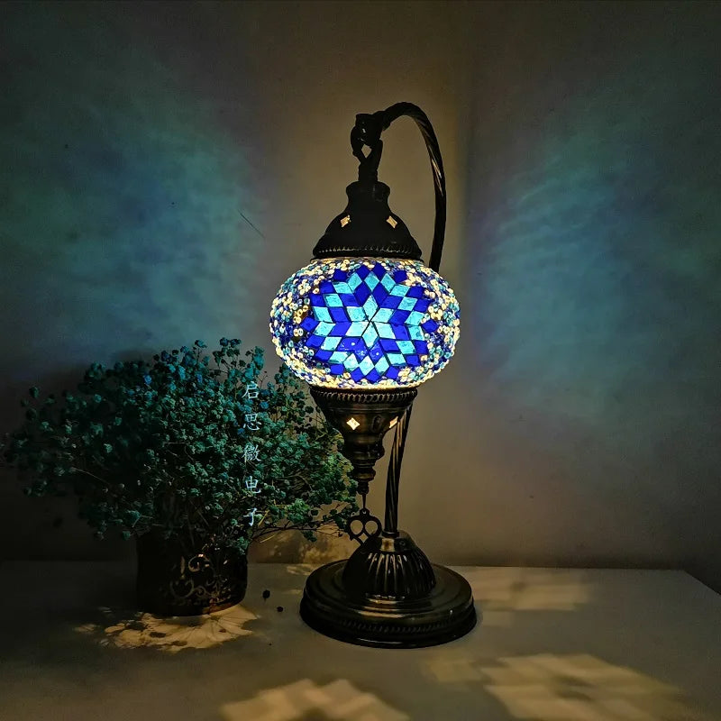 Handcrafted Turkish Mosaic Table Lamp – Art Deco Glass Bedside Light
