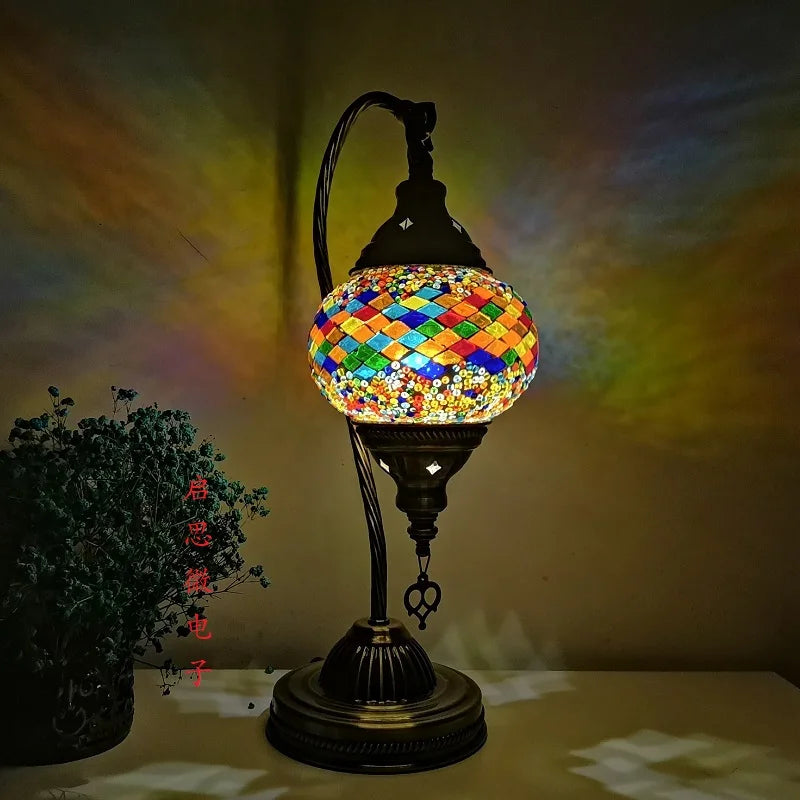 Handcrafted Turkish Mosaic Table Lamp – Art Deco Glass Bedside Light