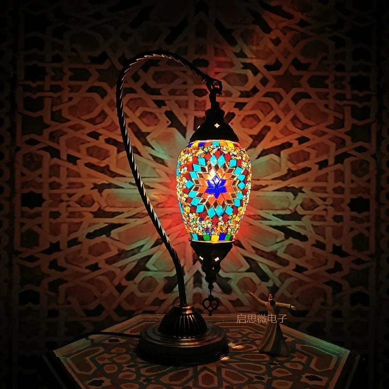 Turkish Mosaic Swan Table Lamp – Handcrafted Art Deco Glass Light