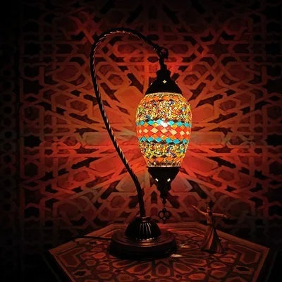 Turkish Mosaic Swan Table Lamp – Handcrafted Art Deco Glass Light