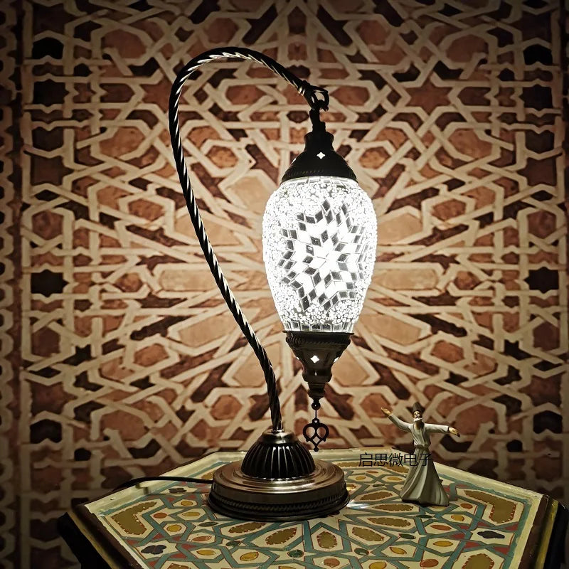 Turkish Mosaic Swan Table Lamp – Handcrafted Art Deco Glass Light
