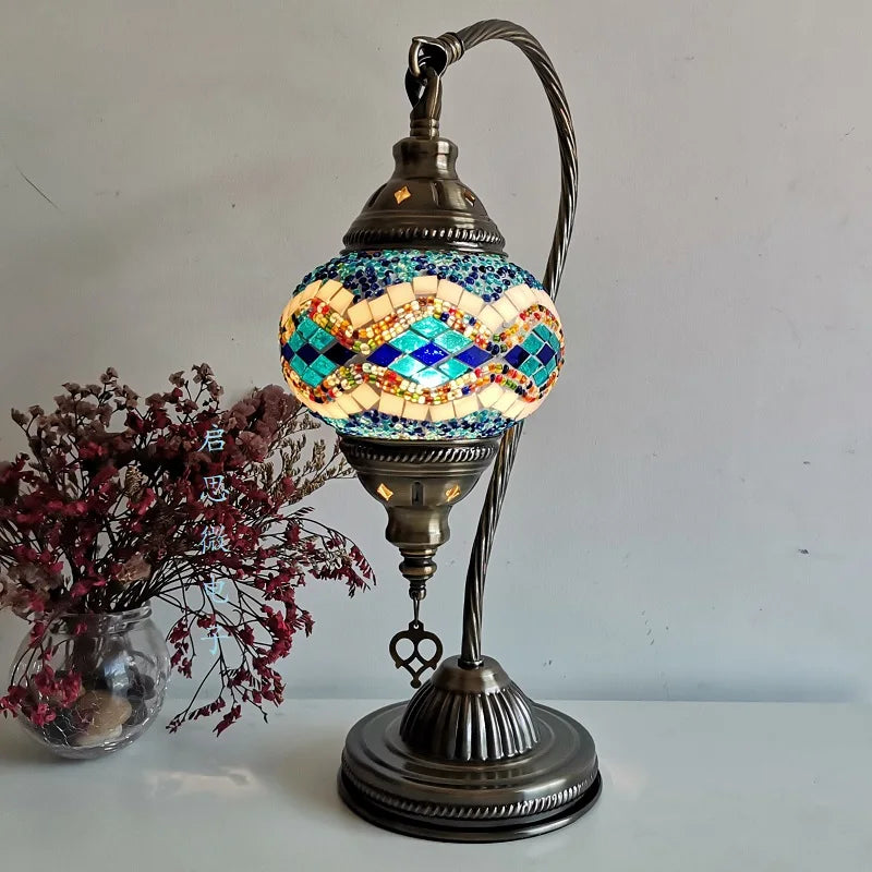 Handcrafted Turkish Mosaic Table Lamp – Art Deco Glass Bedside Light