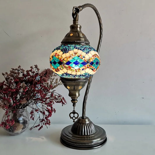 Handcrafted Turkish Mosaic Table Lamp – Art Deco Glass Bedside Light