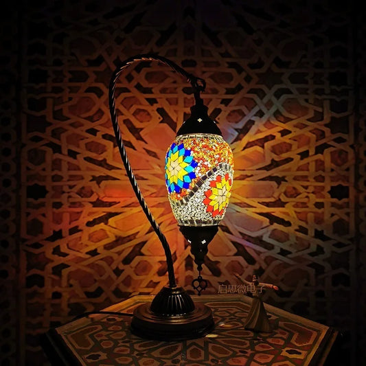 Turkish Mosaic Swan Table Lamp – Handcrafted Art Deco Glass Light