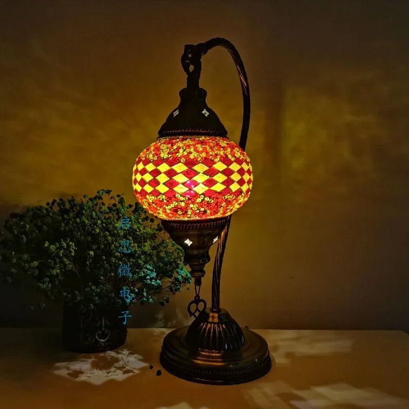 Handcrafted Turkish Mosaic Table Lamp – Art Deco Glass Bedside Light