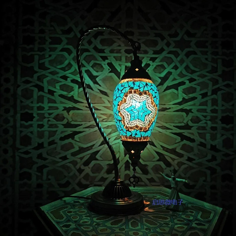 Turkish Mosaic Swan Table Lamp – Handcrafted Art Deco Glass Light