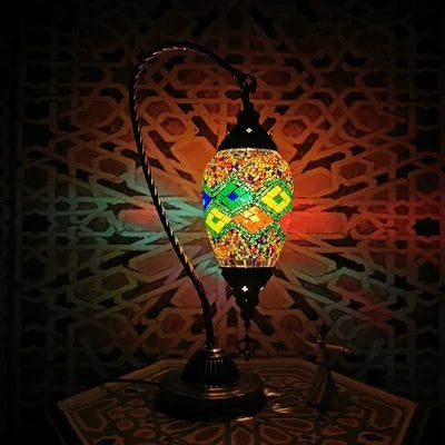 Turkish Mosaic Swan Table Lamp – Handcrafted Art Deco Glass Light