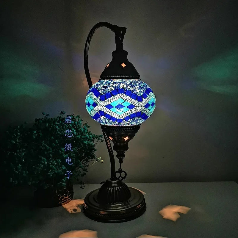 Handcrafted Turkish Mosaic Table Lamp – Art Deco Glass Bedside Light