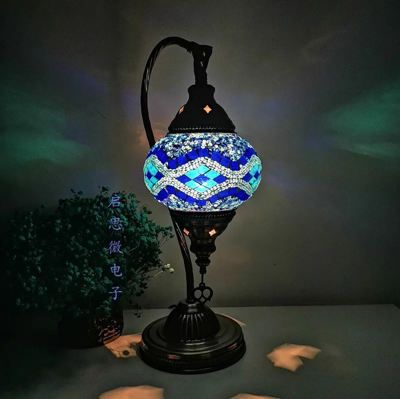 Handcrafted Turkish Mosaic Table Lamp – Art Deco Glass Bedside Light
