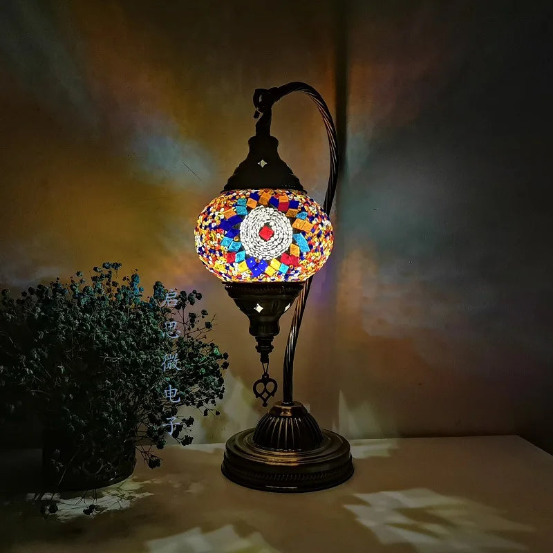 Handcrafted Turkish Mosaic Table Lamp – Art Deco Glass Bedside Light