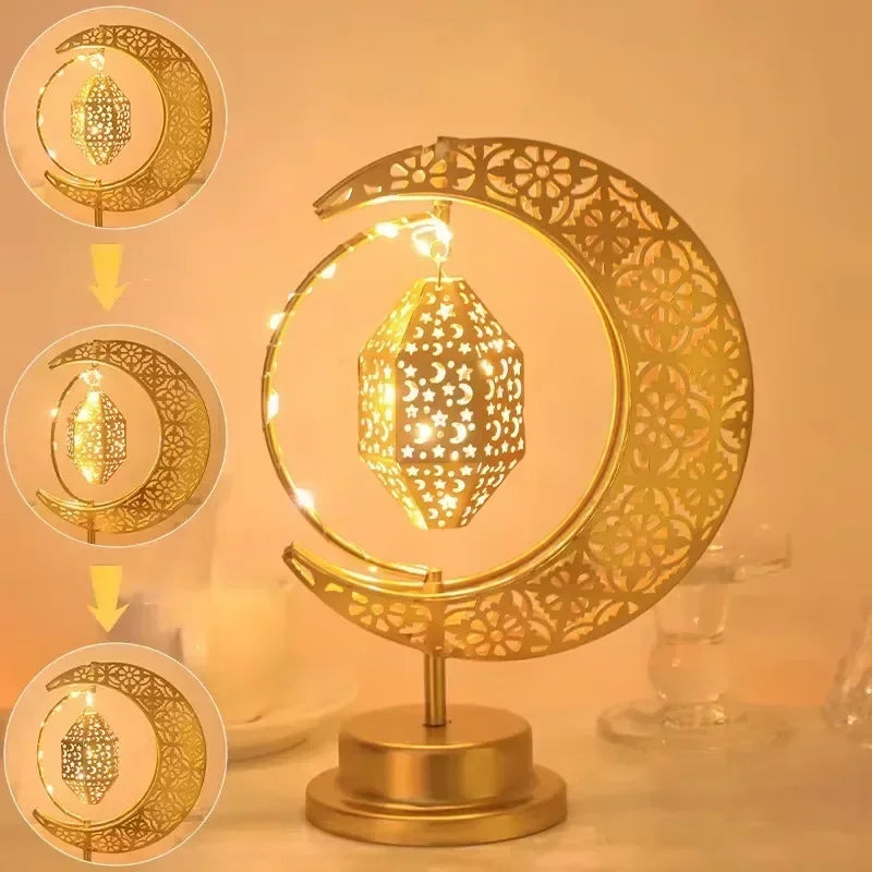 LED Rotating Ramadan Moon Star Night Light – Eid Ambient Decor Lamp