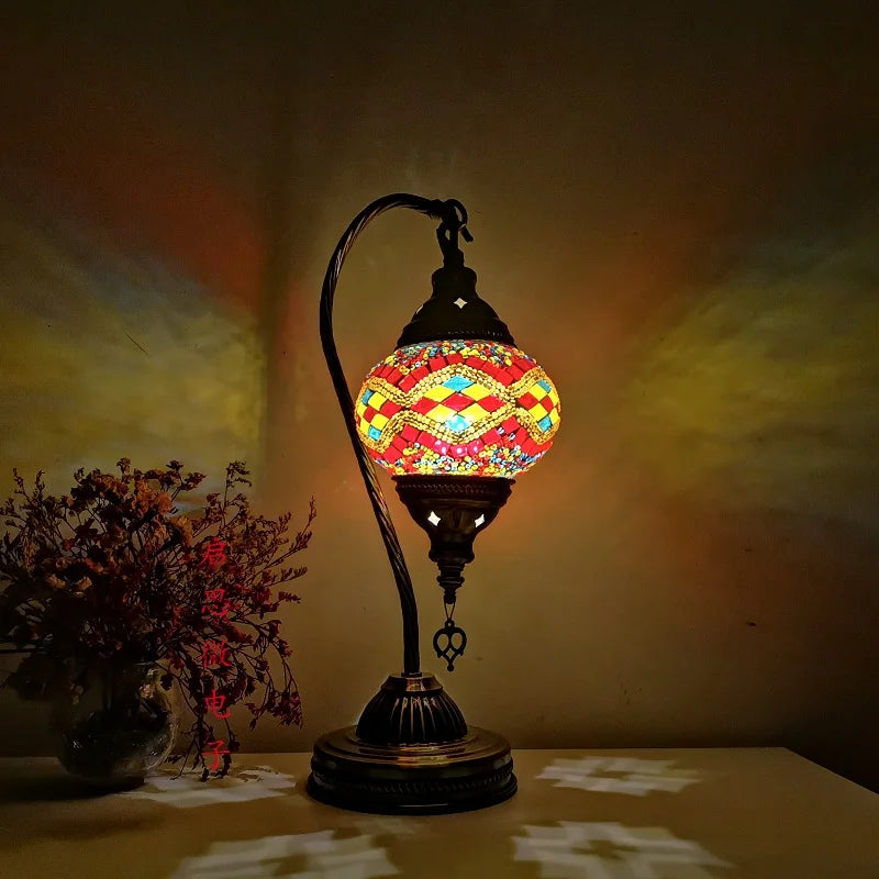 Handcrafted Turkish Mosaic Table Lamp – Art Deco Glass Bedside Light