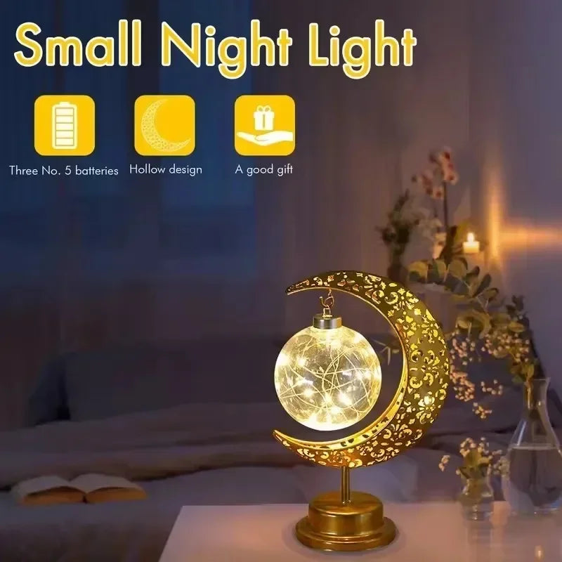 LED Rotating Ramadan Moon Star Night Light – Eid Ambient Decor Lamp
