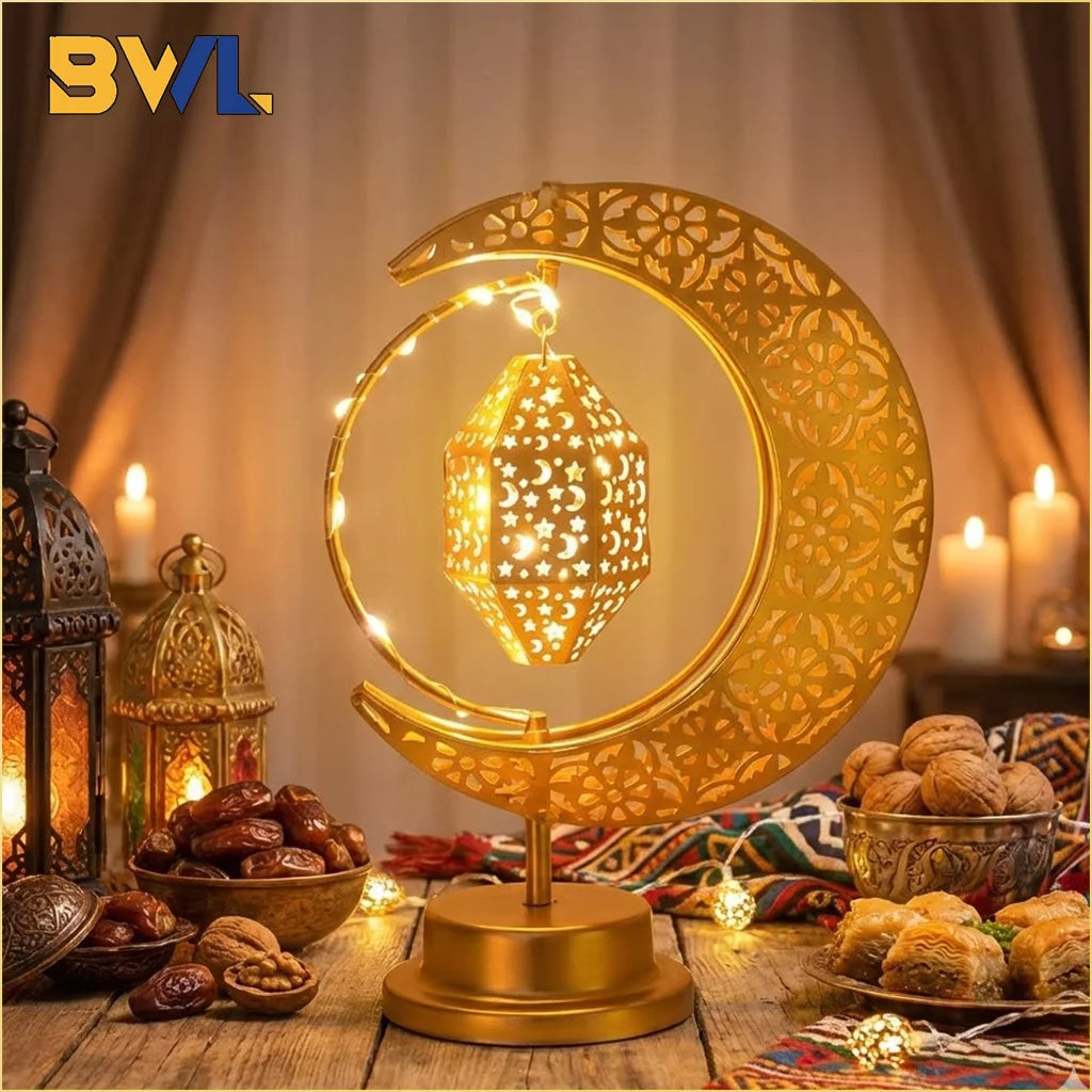 LED Rotating Ramadan Moon Star Night Light – Eid Ambient Decor Lamp
