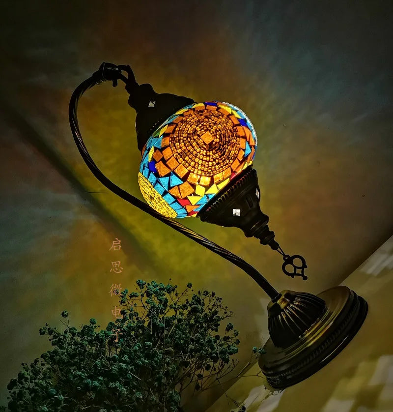 Handcrafted Turkish Mosaic Table Lamp – Art Deco Glass Bedside Light