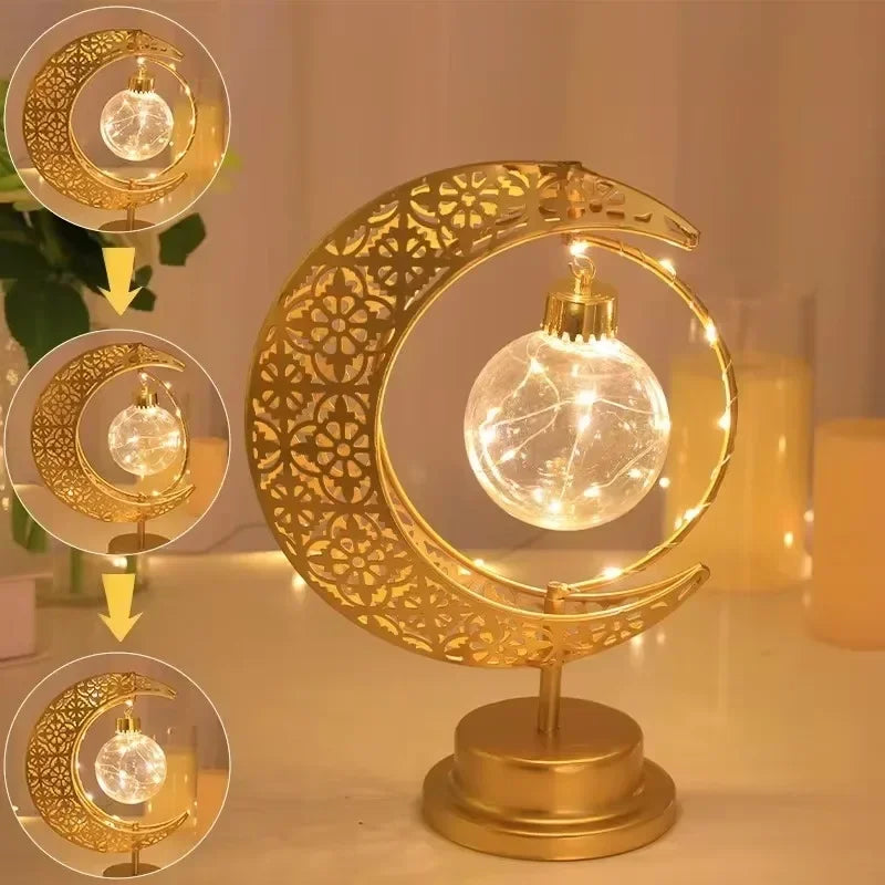 LED Rotating Ramadan Moon Star Night Light – Eid Ambient Decor Lamp