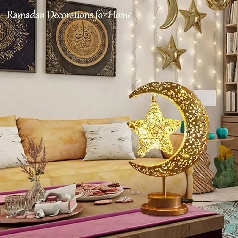 LED Rotating Ramadan Moon Star Night Light – Eid Ambient Decor Lamp