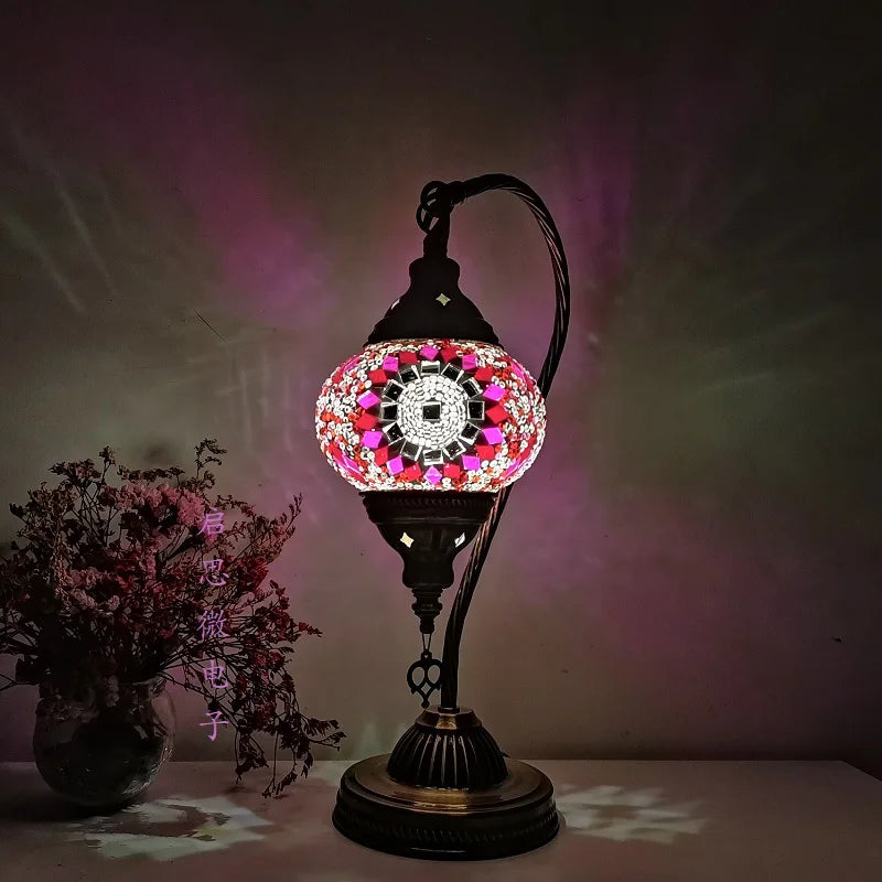 Handcrafted Turkish Mosaic Table Lamp – Art Deco Glass Bedside Light