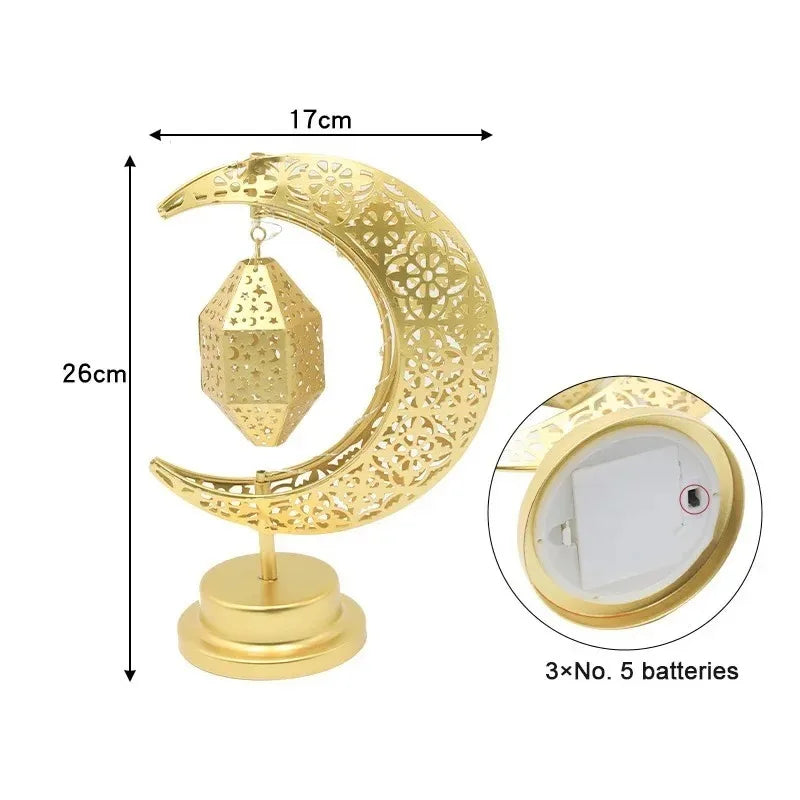 LED Rotating Ramadan Moon Star Night Light – Eid Ambient Decor Lamp