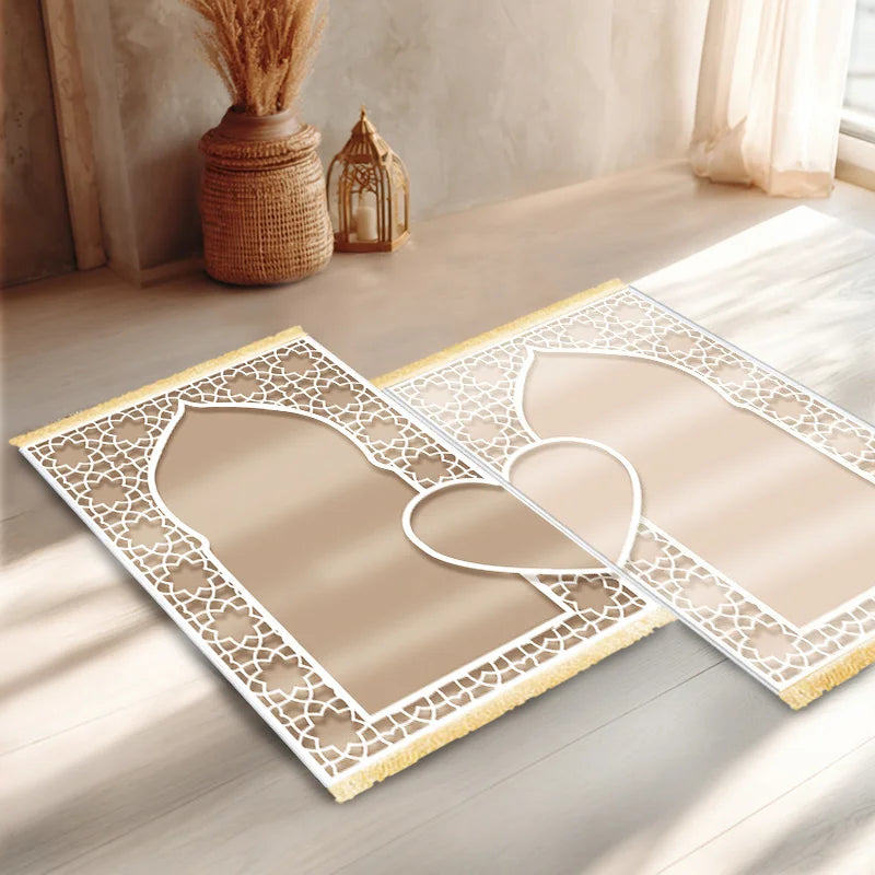 VIKAMA Couples Matching Prayer Mat Set – Unisex Islamic Family Prayer Rug