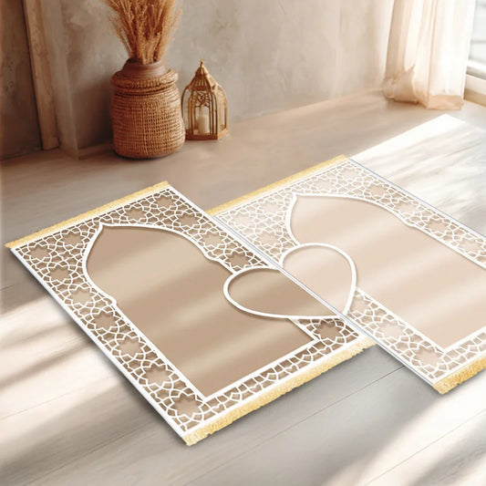 VIKAMA Couples Matching Prayer Mat Set – Unisex Islamic Family Prayer Rug