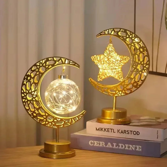 LED Rotating Ramadan Moon Star Night Light – Eid Ambient Decor Lamp