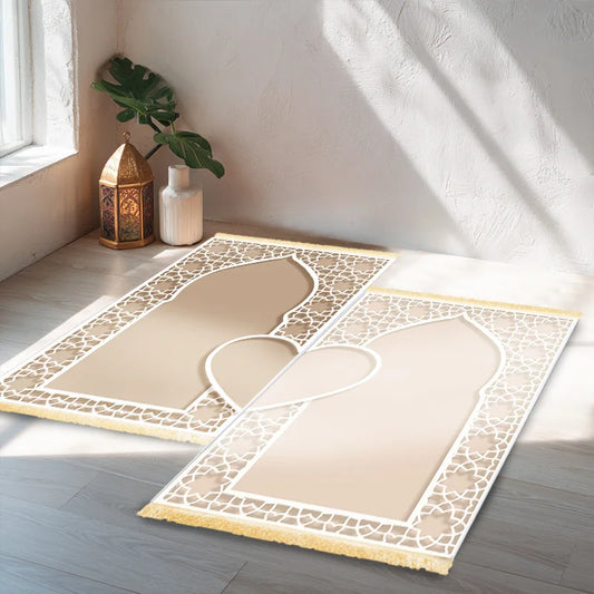 VIKAMA Couples Matching Prayer Mat Set – Unisex Islamic Family Prayer Rug